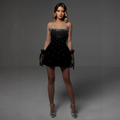 Rhinestone Mesh Strapless Bandage Prom Dress