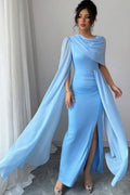 Sleeveless Jewel Neck Long Mermaid Prom Dress With Split Pleats