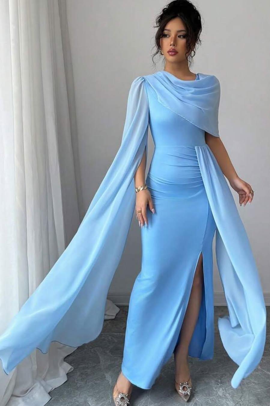 Sleeveless Jewel Neck Long Mermaid Prom Dress With Split Pleats