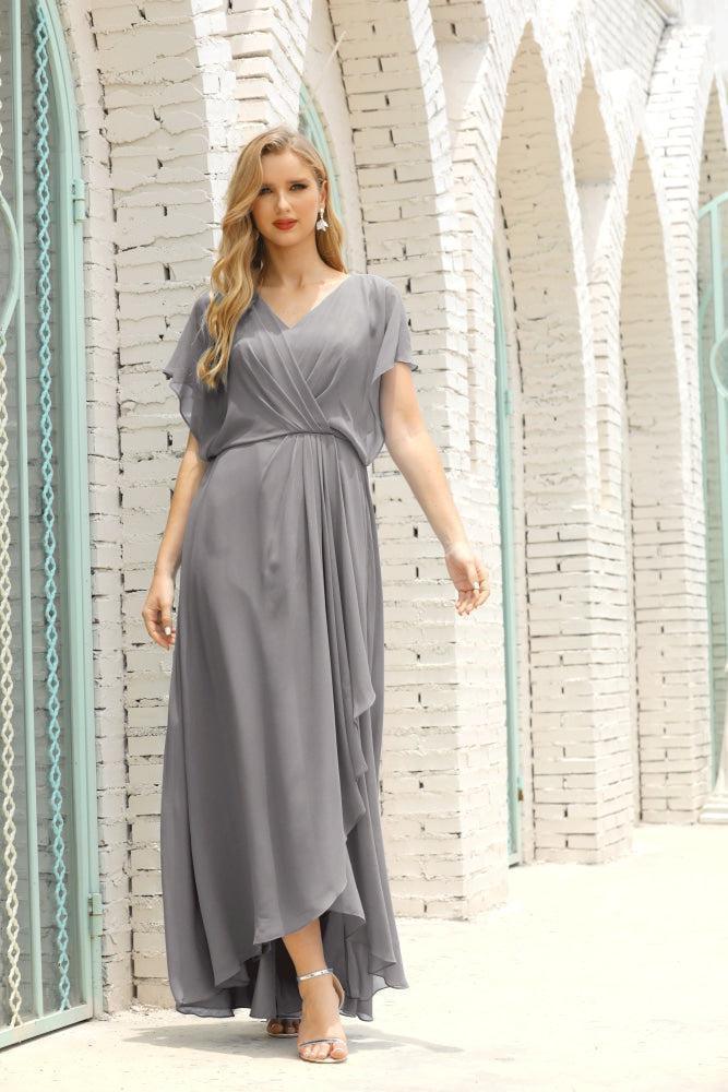 Vestidos de Mãe da Noiva Tamanho Grande Decote em V Comprido para Baixo Vestido de Gala Formal para Convidado de Casamento 28020
