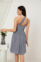 Numbersea Damen Chiffon Kurzes Ein-Schulter Brautjungfernkleid Festliche Kleider für Feier Heimkehr 2804