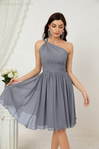 Numbersea Damen Chiffon Kurzes Ein-Schulter Brautjungfernkleid Festliche Kleider für Feier Heimkehr 2804