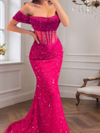 Mermaid Off Shoulder Sequin Prom Dress With Cutout Bodice