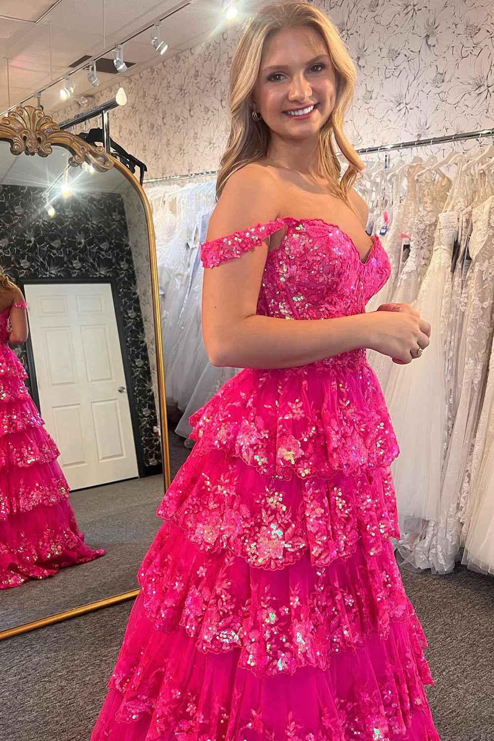 Princess A Line Off Shoulder Ocean Blue Corset Prom Dress With Lace Ruffles