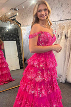 Princess A Line Off Shoulder Ocean Blue Corset Prom Dress With Lace Ruffles