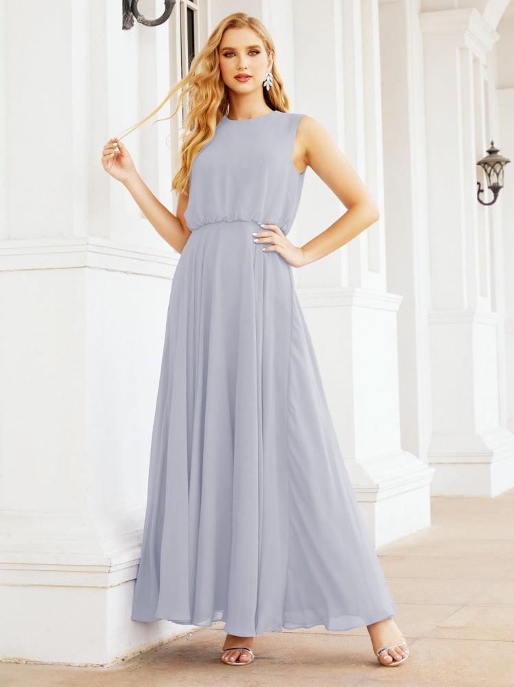 Vestido de Dama de Honra Sem Mangas Longo Linha A para Baile de Gala e Noites Formais 28025
