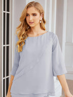 Robe de mariée élégante pour la mère de la mariée en deux pièces, tailleur pantalon grande taille à volants superposés, peignoir argenté 28064