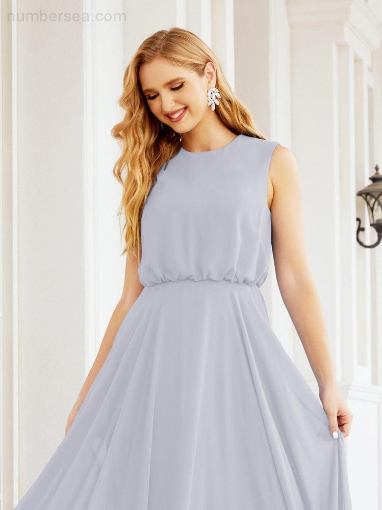 Vestido de Dama de Honra Sem Mangas Longo Linha A para Baile de Gala e Noites Formais 28025