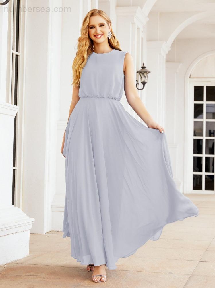 Vestido de Dama de Honra Sem Mangas Longo Linha A para Baile de Gala e Noites Formais 28025