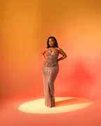 Rose Gold Radiance Hand Beaded Mermaid Evening Gown With Sweetheart Neckline