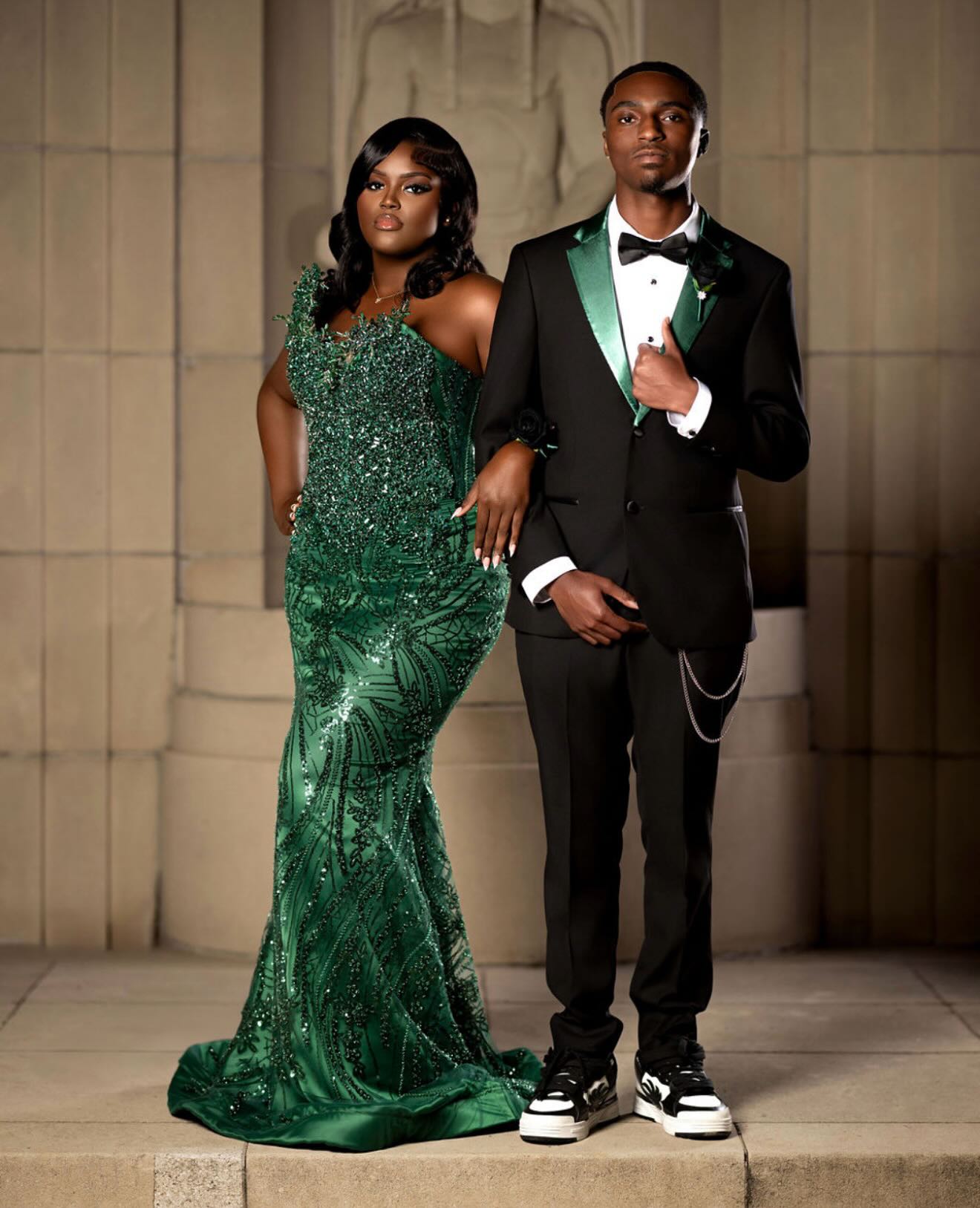 Emerald Green One Shoulder Sequin Beaded Mermaid Prom Dress