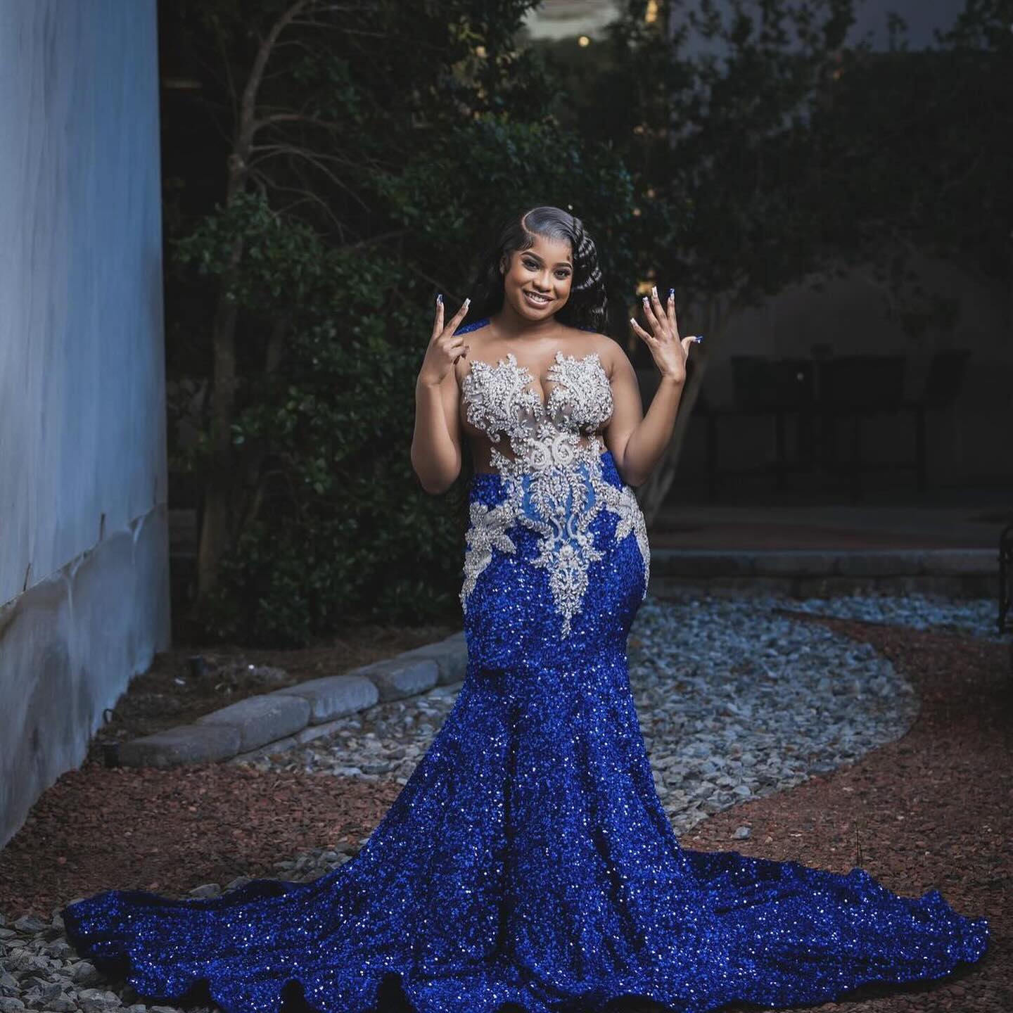Sapphire Stellaris Mermaid Gown Royal Blue Sequin Illusion Prom Dress