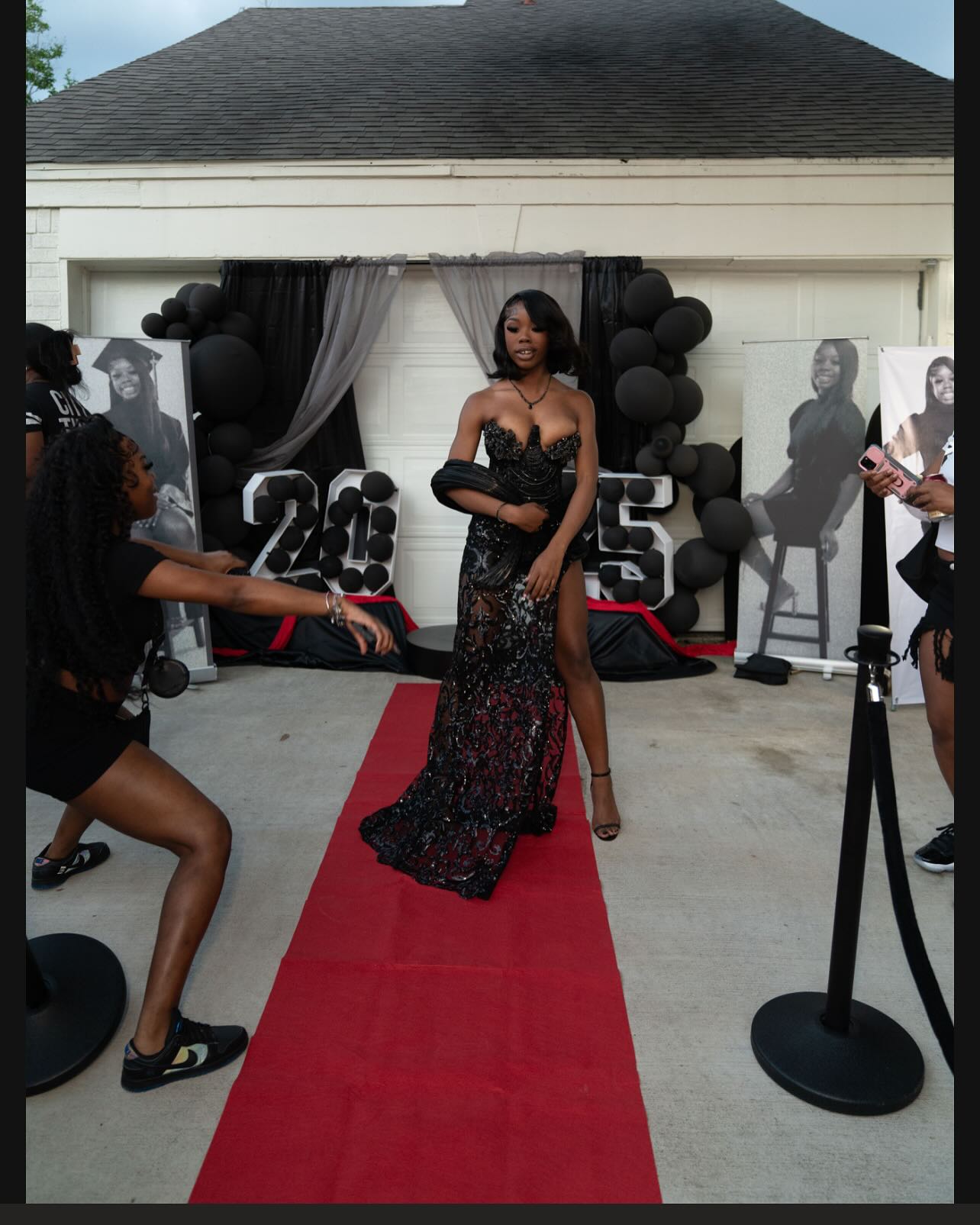 Obsidian Swan Mermaid Gown With Sheer Lace And High Slit