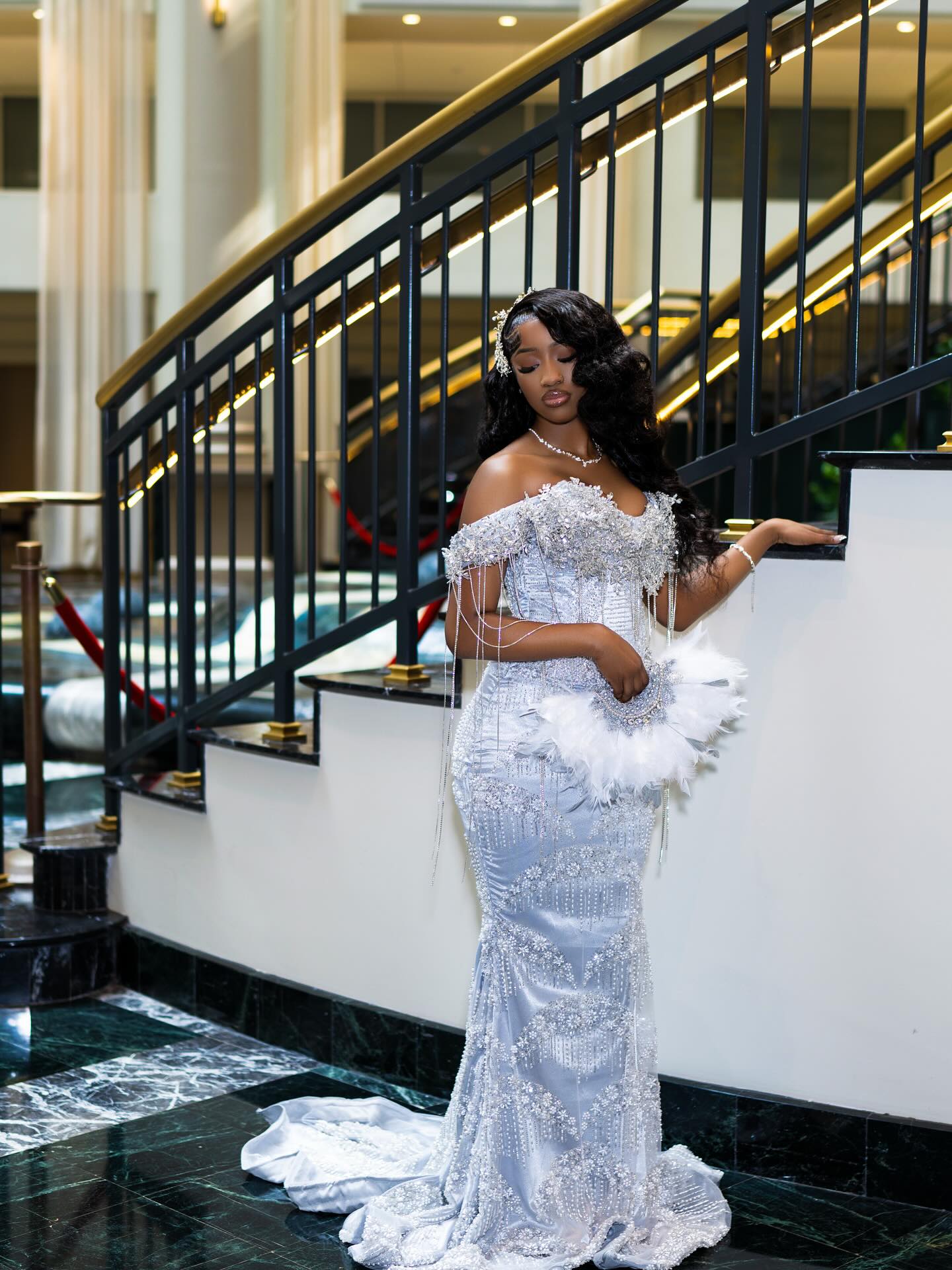 Glacial Silver Beaded Prom Dress With Crystal Fringe Mermaid Gown