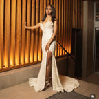 White Enchantment Beaded Floral Mermaid Prom Dress With Crystal Details