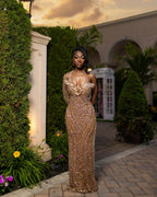 2026 Golden Hour Beaded Prom Dress Opulent Nude Gold Sequin Gown One Shoulder