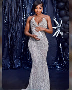 Diamond Dream 2026 Silver Crystal Pearl Beaded Mermaid Gown Sweetheart Neckline