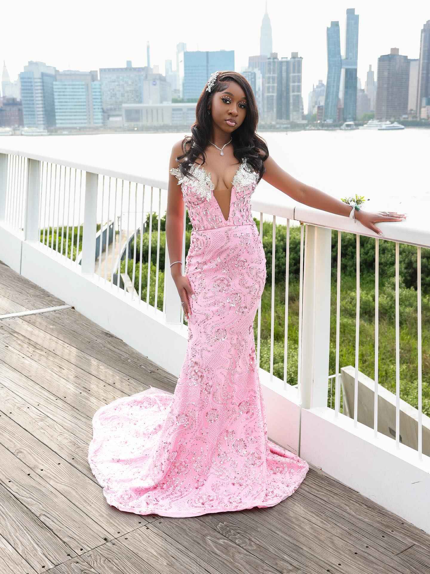 Blush Pink Off Shoulder Beaded Mermaid Gown With Appliques Cathedral Train