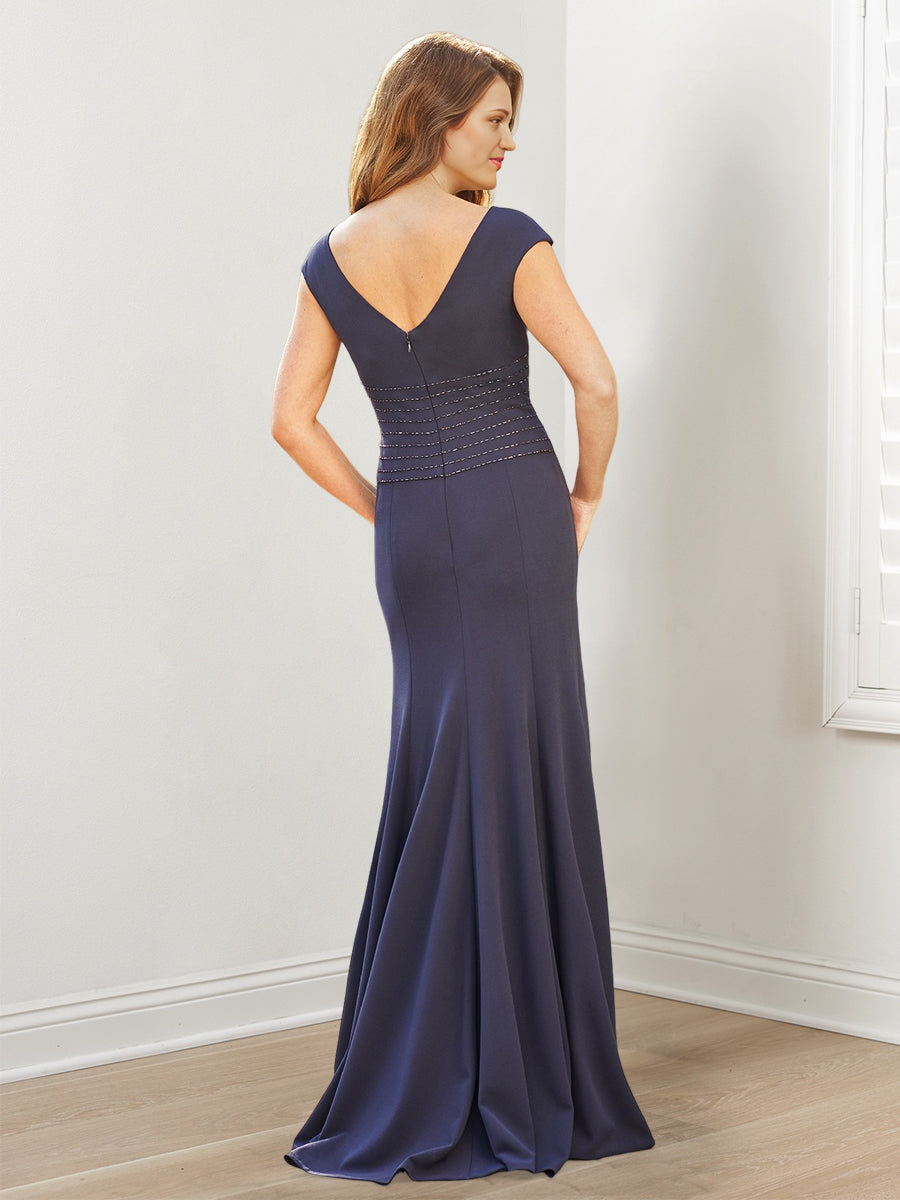 Mother of the Bride Column Sheath Dress with Split Sides and Sequins