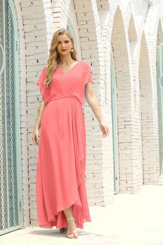 Vestidos de Mãe da Noiva Tamanho Grande Decote em V Comprido para Baixo Vestido de Gala Formal para Convidado de Casamento 28020