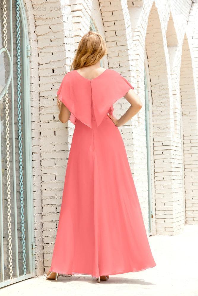 Robe de la Mère de la Mariée Grande Taille Col en V Longueur Solennelle Robe de Bal Formelle pour Invité de Mariage 28020