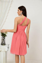 Numbersea Damen Chiffon Kurzes Ein-Schulter Brautjungfernkleid Festliche Kleider für Feier Heimkehr 2804