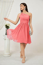 Numbersea Damen Chiffon Kurzes Ein-Schulter Brautjungfernkleid Festliche Kleider für Feier Heimkehr 2804