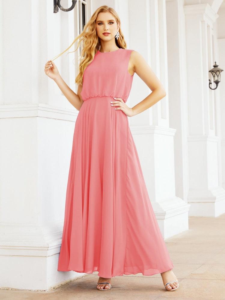 Vestido de Dama de Honra Sem Mangas Longo Linha A para Baile de Gala e Noites Formais 28025