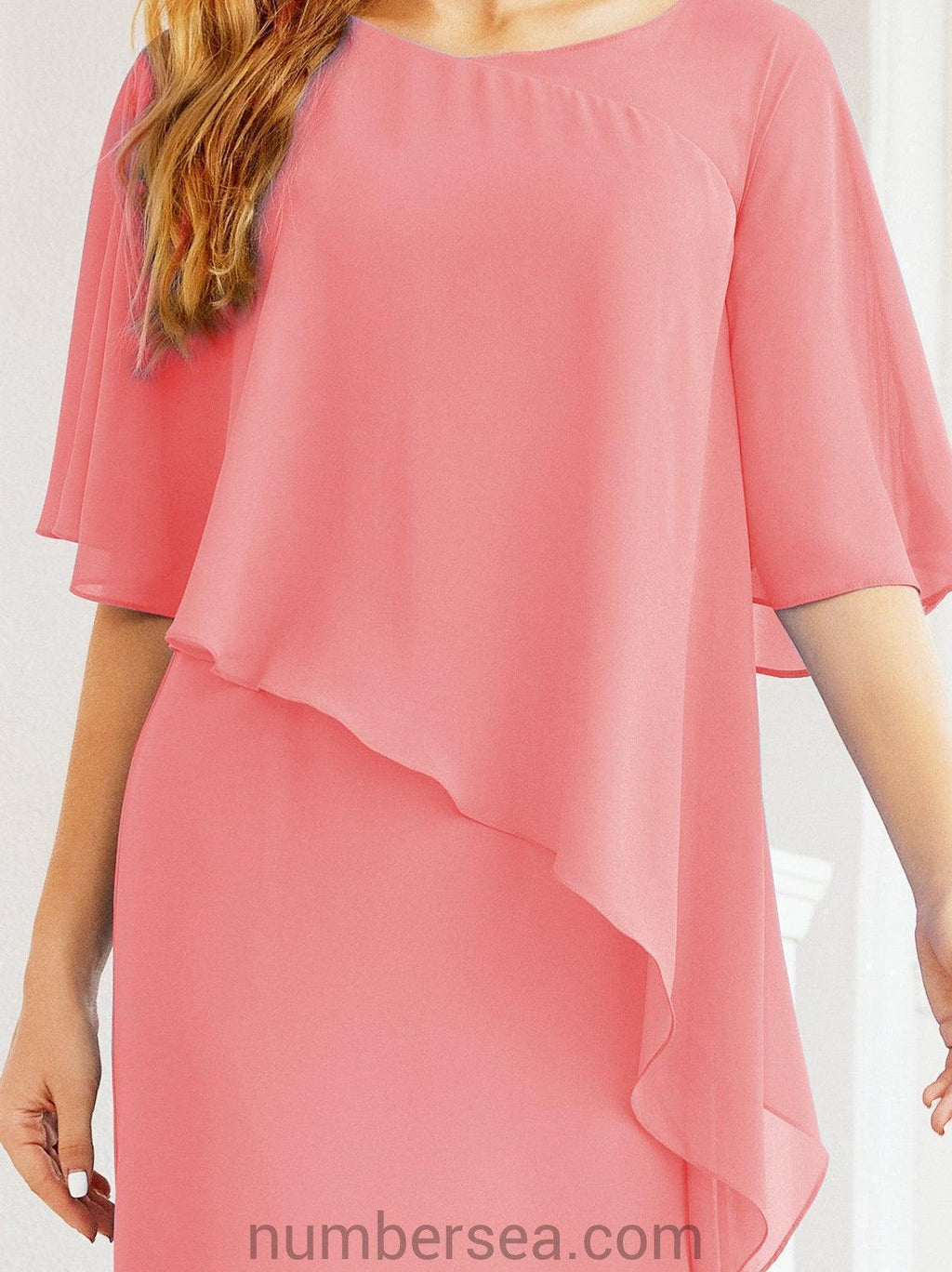 Robe de soirée formelle longue pour mère de la mariée avec cape à volants 28026