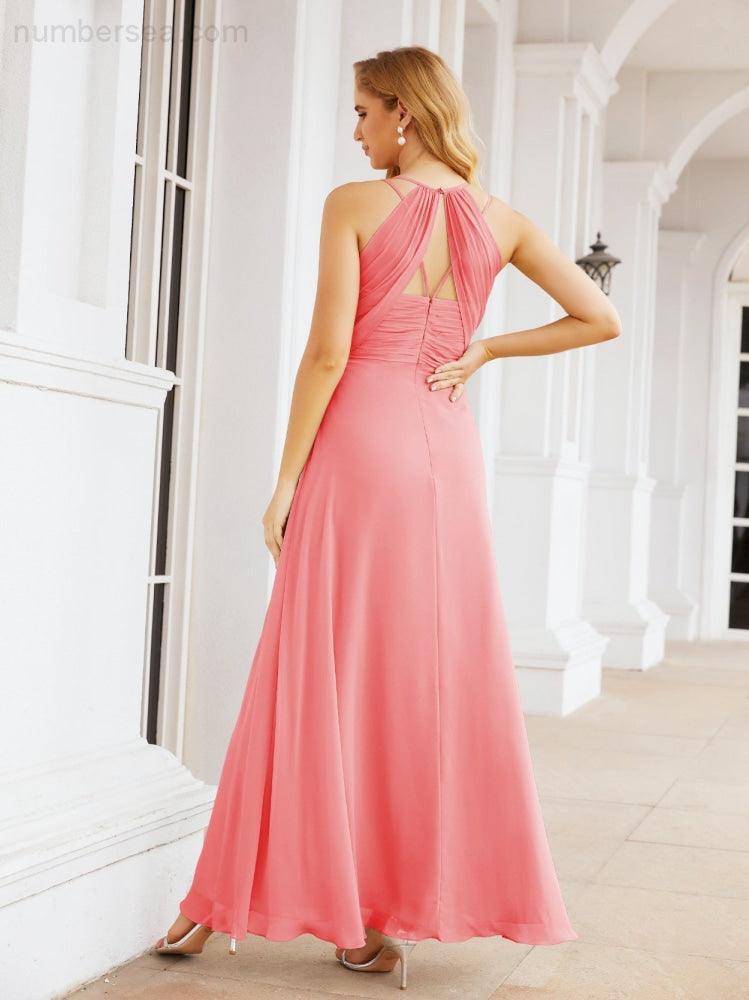 Numbersea Robes de demoiselle d'honneur pour femmes à bretelles doubles spaghetti Robe longue de soirée formelle fendue sur le côté 28051