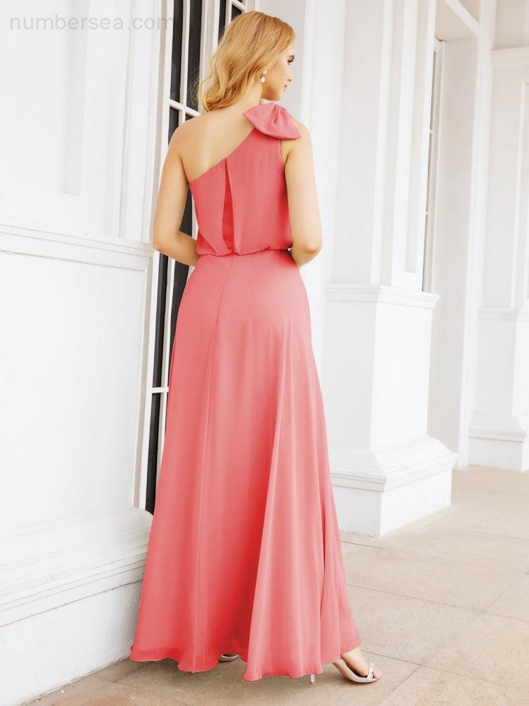 Robe de mariée longue asymétrique en mousseline à volants, sans manches et fendue sur le côté, modèle 28057