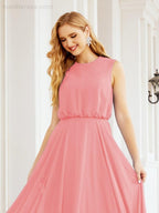 Vestido de Dama de Honra Sem Mangas Longo Linha A para Baile de Gala e Noites Formais 28025