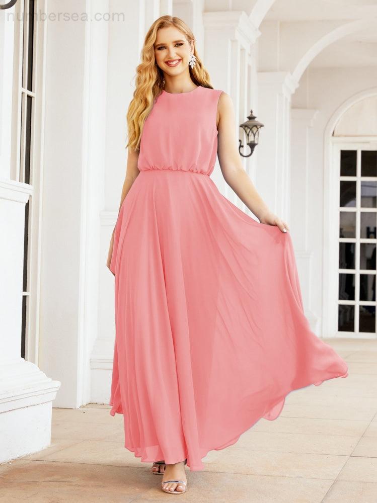 Vestido de Dama de Honra Sem Mangas Longo Linha A para Baile de Gala e Noites Formais 28025