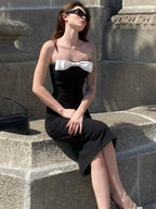 TARUXY Schwarz Splice Bogen Langes Kleid Frauen Sexy Schlitz Bodycon Off Schulter Kleider Dame Hochzeit Elegante Party Abendkleid Femme 