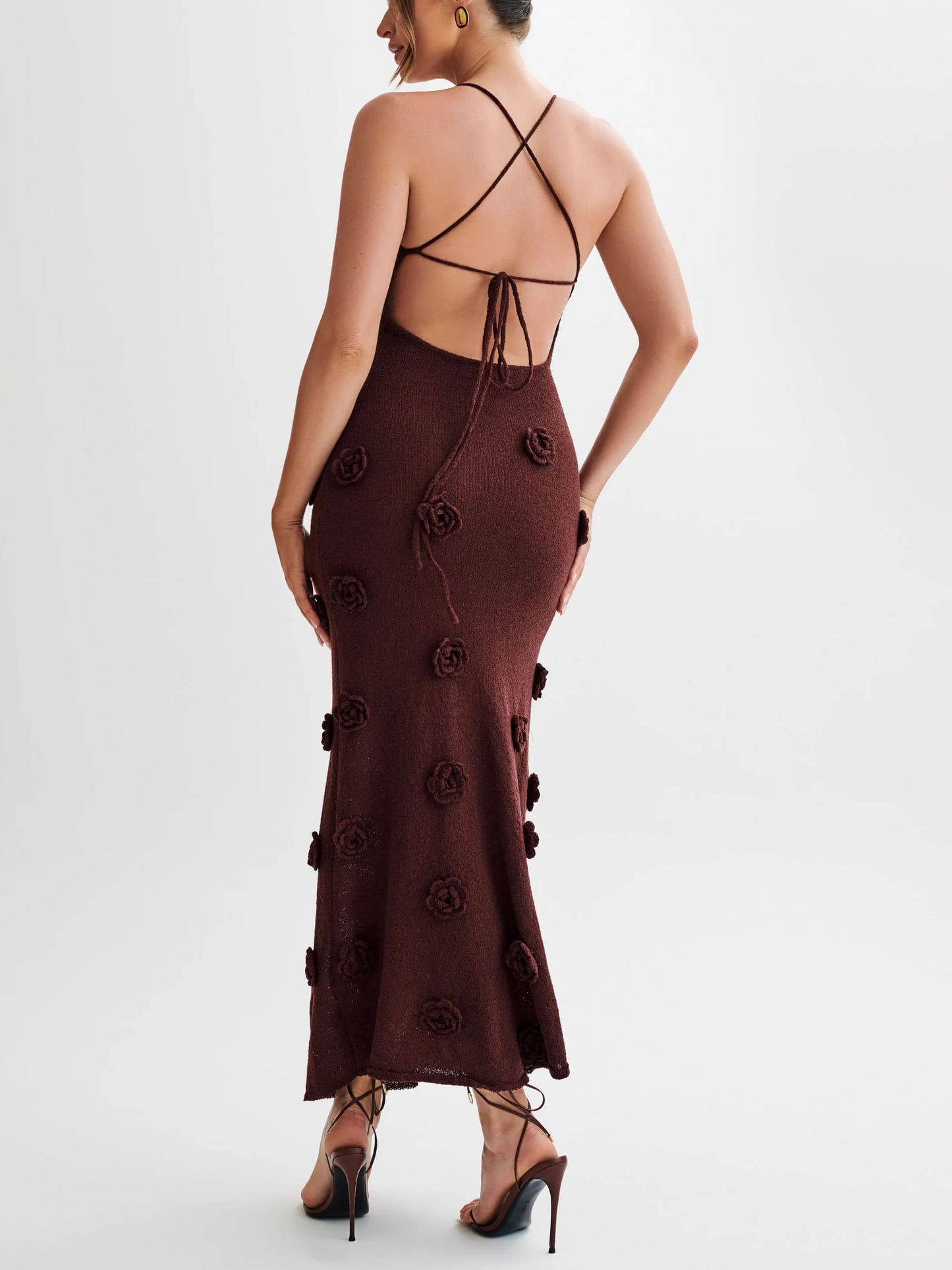 Gestricktes Midikleid mit Blumenmuster 