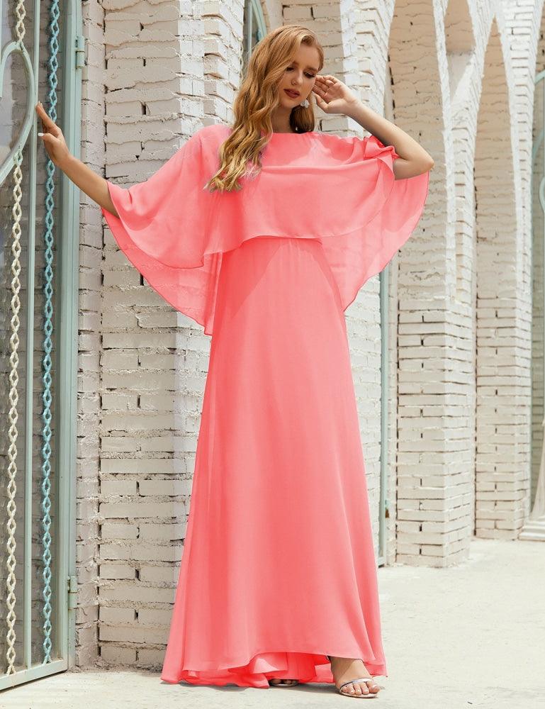 Abito da Damigella Donna Manica Lunga Scollatura a V Chiffon Abito da Cerimonia Matrimonio Festa 28018