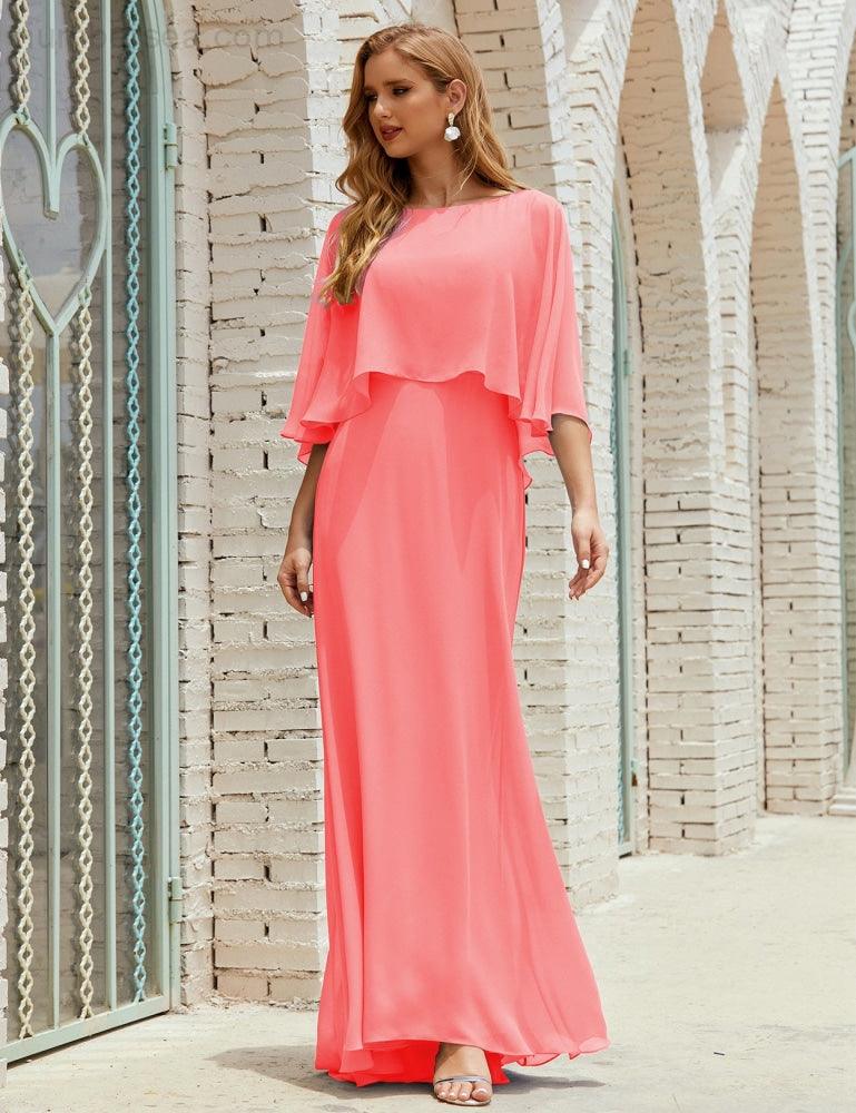 Abito da Damigella Donna Manica Lunga Scollatura a V Chiffon Abito da Cerimonia Matrimonio Festa 28018