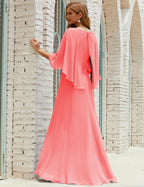 Abito da Damigella Donna Manica Lunga Scollatura a V Chiffon Abito da Cerimonia Matrimonio Festa 28018