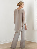 Elegant Long Sleeve Chiffon Pantsuit for Mother of the Bride