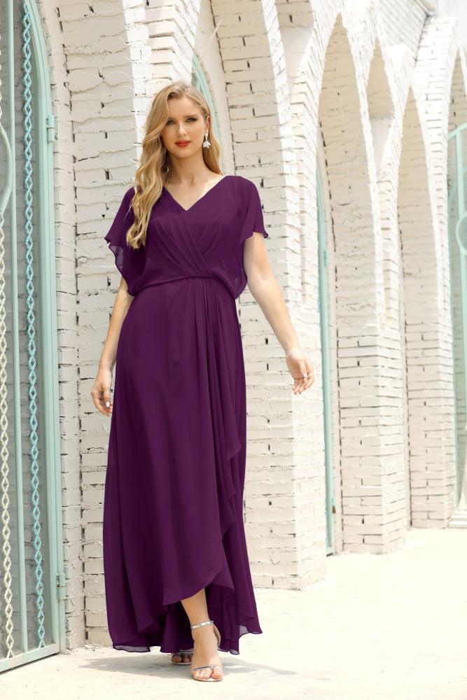 Vestidos de Mãe da Noiva Tamanho Grande Decote em V Comprido para Baixo Vestido de Gala Formal para Convidado de Casamento 28020
