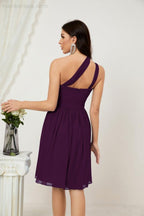 Numbersea Damen Chiffon Kurzes Ein-Schulter Brautjungfernkleid Festliche Kleider für Feier Heimkehr 2804