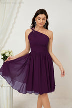 Numbersea Damen Chiffon Kurzes Ein-Schulter Brautjungfernkleid Festliche Kleider für Feier Heimkehr 2804