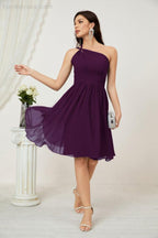 Numbersea Damen Chiffon Kurzes Ein-Schulter Brautjungfernkleid Festliche Kleider für Feier Heimkehr 2804