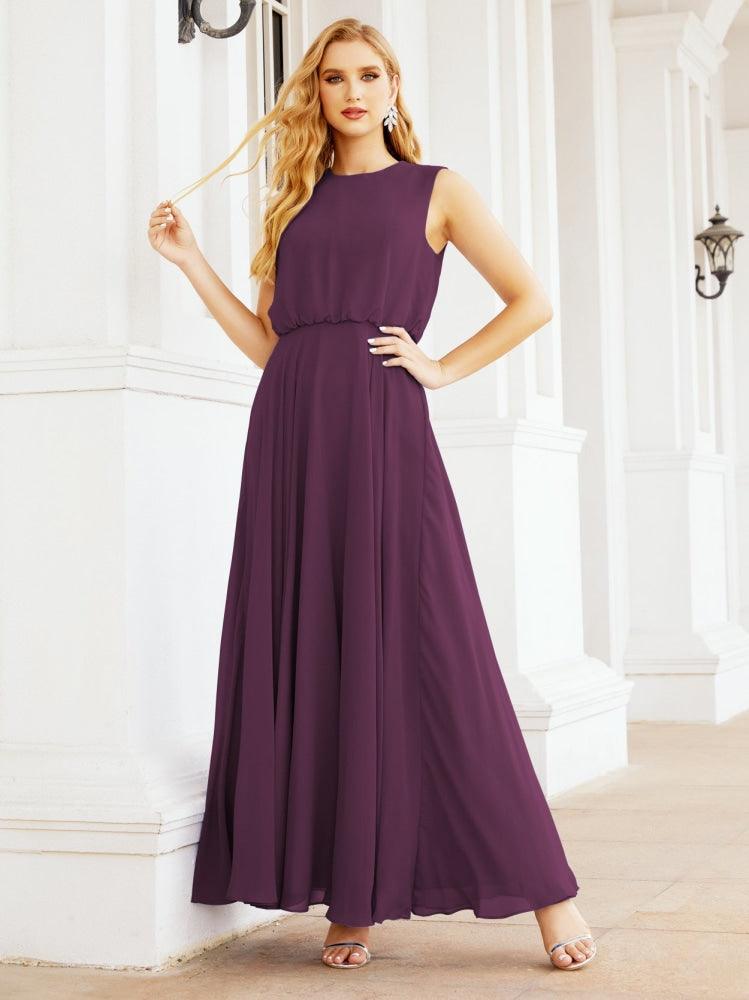Vestido de Dama de Honra Sem Mangas Longo Linha A para Baile de Gala e Noites Formais 28025
