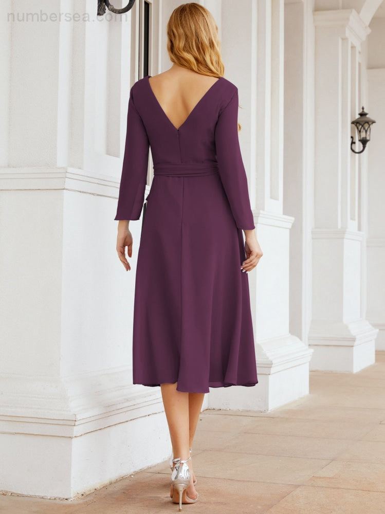 Bridesmaid Dress V-Back Waist Belt Mother of the Bride Wedding Guest SY28031