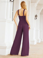 Tuta da sera elegante Numbersea con scollo incrociato, abito lungo per damigella, pantaloni a zampa d'elefante 28033
