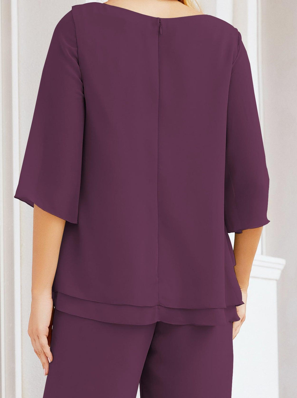 Robe de mariée élégante pour la mère de la mariée en deux pièces, tailleur pantalon grande taille à volants superposés, peignoir argenté 28064