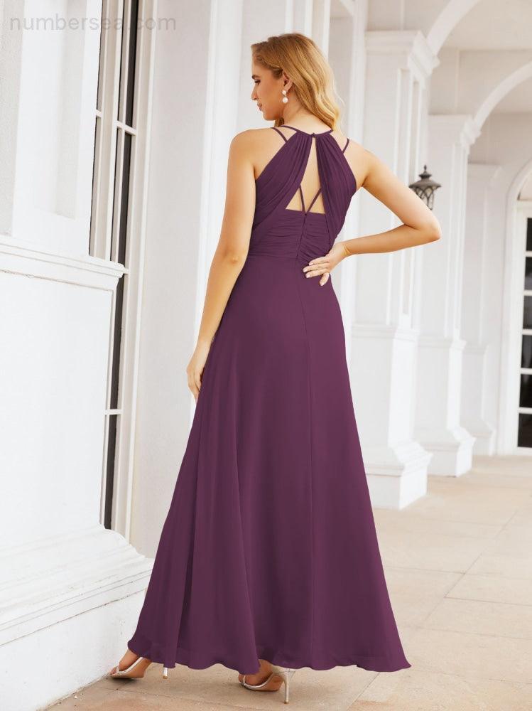 Numbersea Robes de demoiselle d'honneur pour femmes à bretelles doubles spaghetti Robe longue de soirée formelle fendue sur le côté 28051