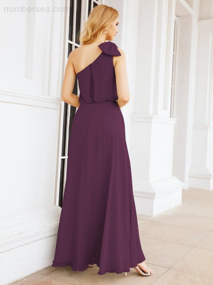 Robe de mariée longue asymétrique en mousseline à volants, sans manches et fendue sur le côté, modèle 28057
