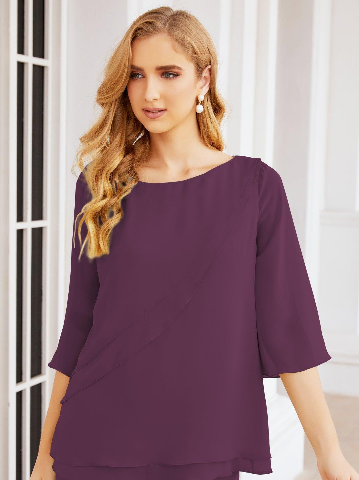 Robe de mariée élégante pour la mère de la mariée en deux pièces, tailleur pantalon grande taille à volants superposés, peignoir argenté 28064